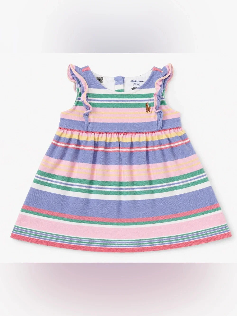 Ralph Lauren Baby Girls 3M Pastel Striped Ruffle Dress Preppy Spring